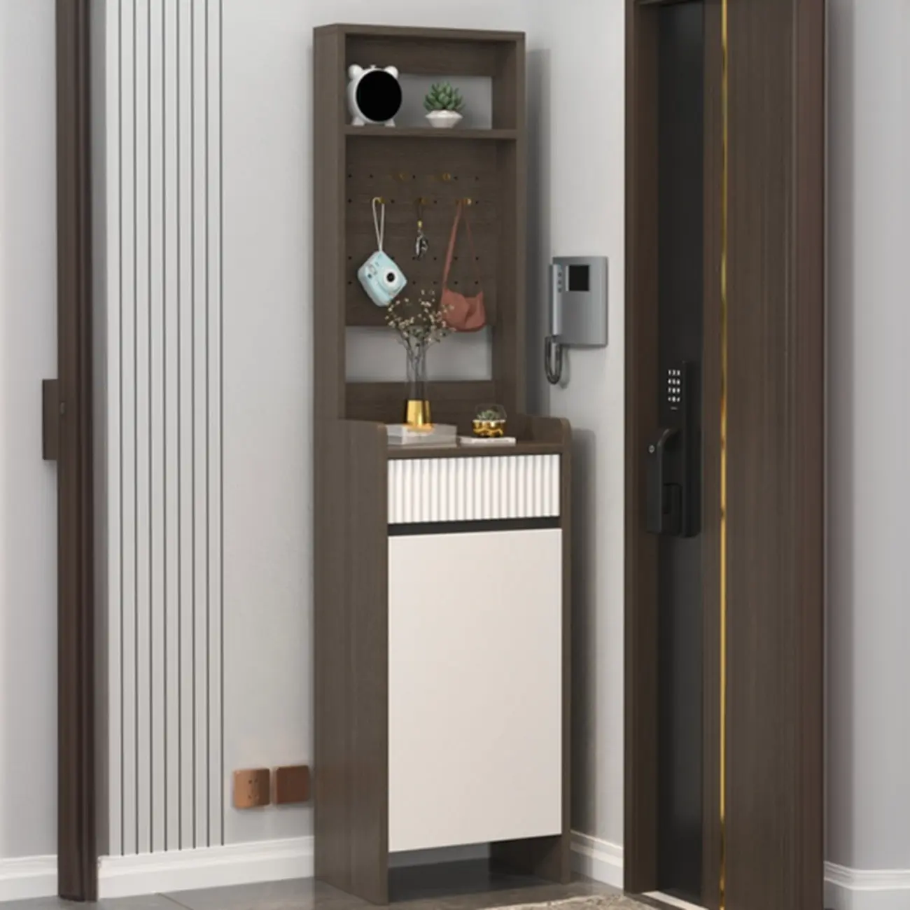 Modern Wood Shoe Cabinet with Drawer and Shelves | homeyfad