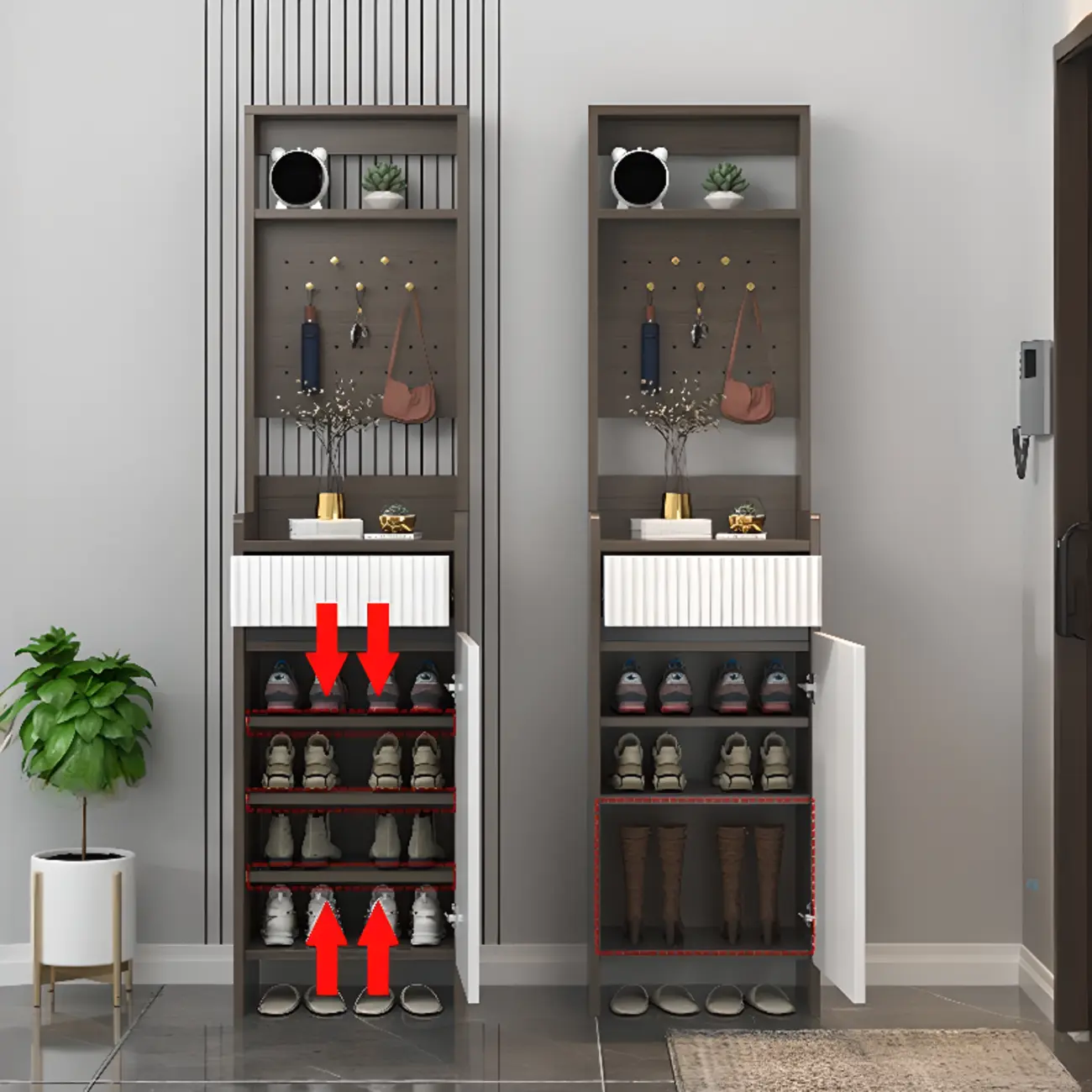 Modern Wood Shoe Cabinet with Drawer and Shelves | homeyfad