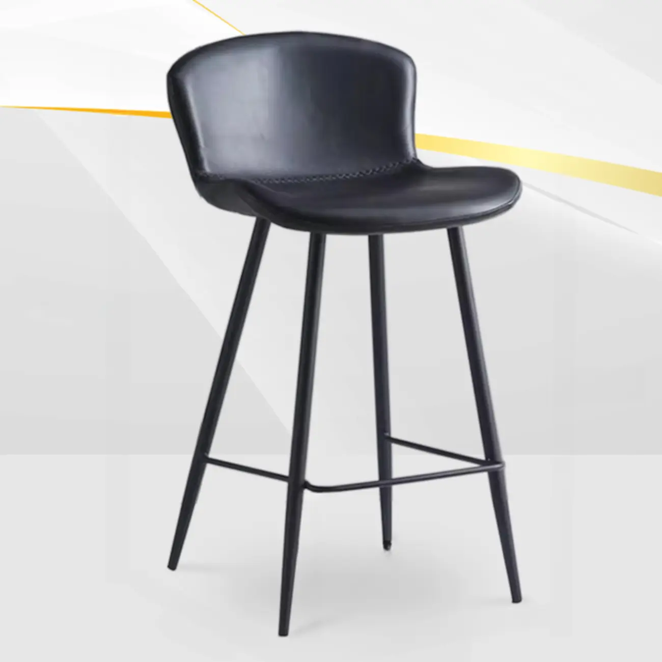 Low-Key Black Metal Low Back Footrest Bar Stools Image - 6 | homeyfad