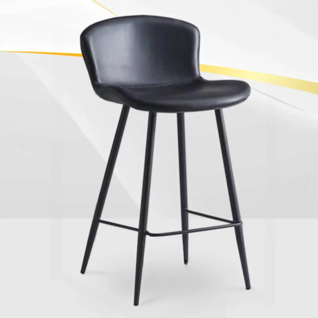 Low-Key Black Metal Low Back Footrest Bar Stools Image - 6
