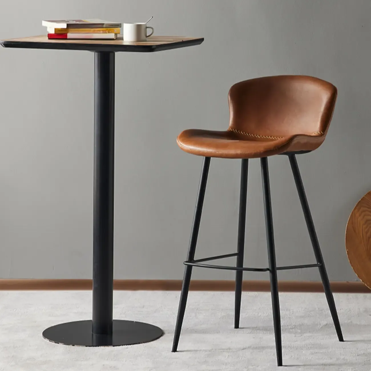 Low-Key Black Metal Low Back Footrest Bar Stools Image - 4