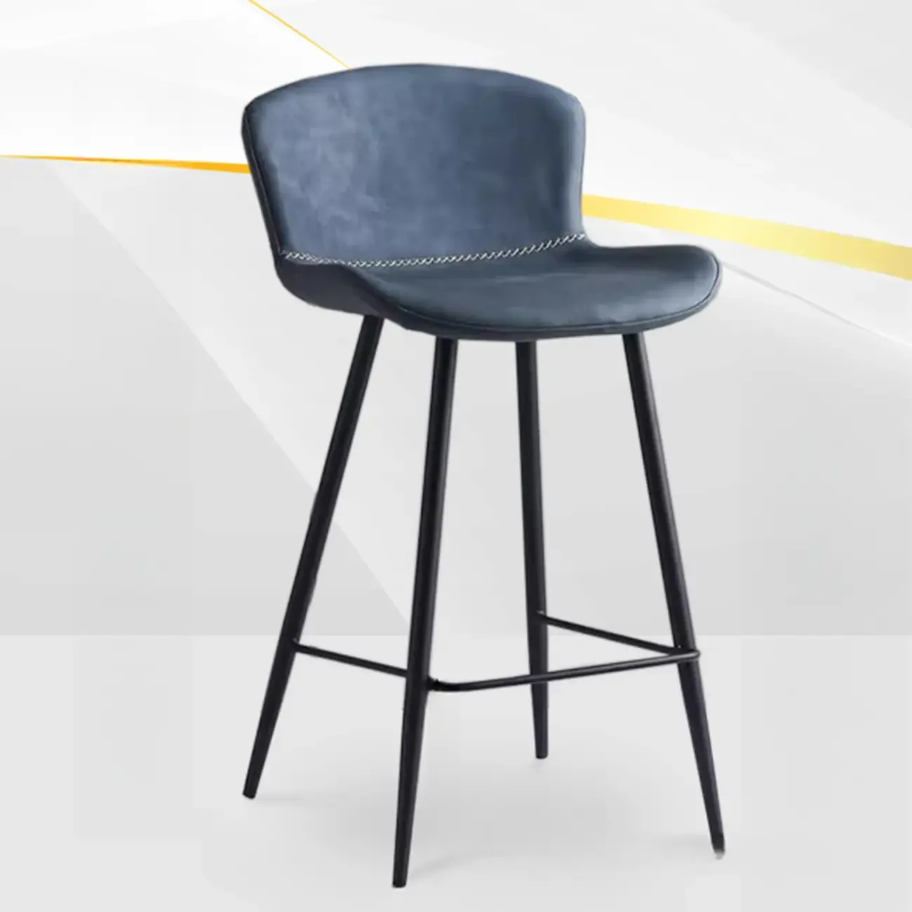Low-Key Black Metal Low Back Footrest Bar Stools Image - 7
