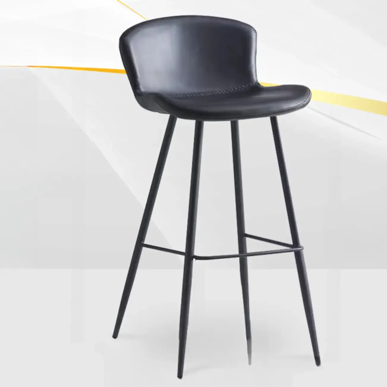 Low-Key Black Metal Low Back Footrest Bar Stools Image - 8