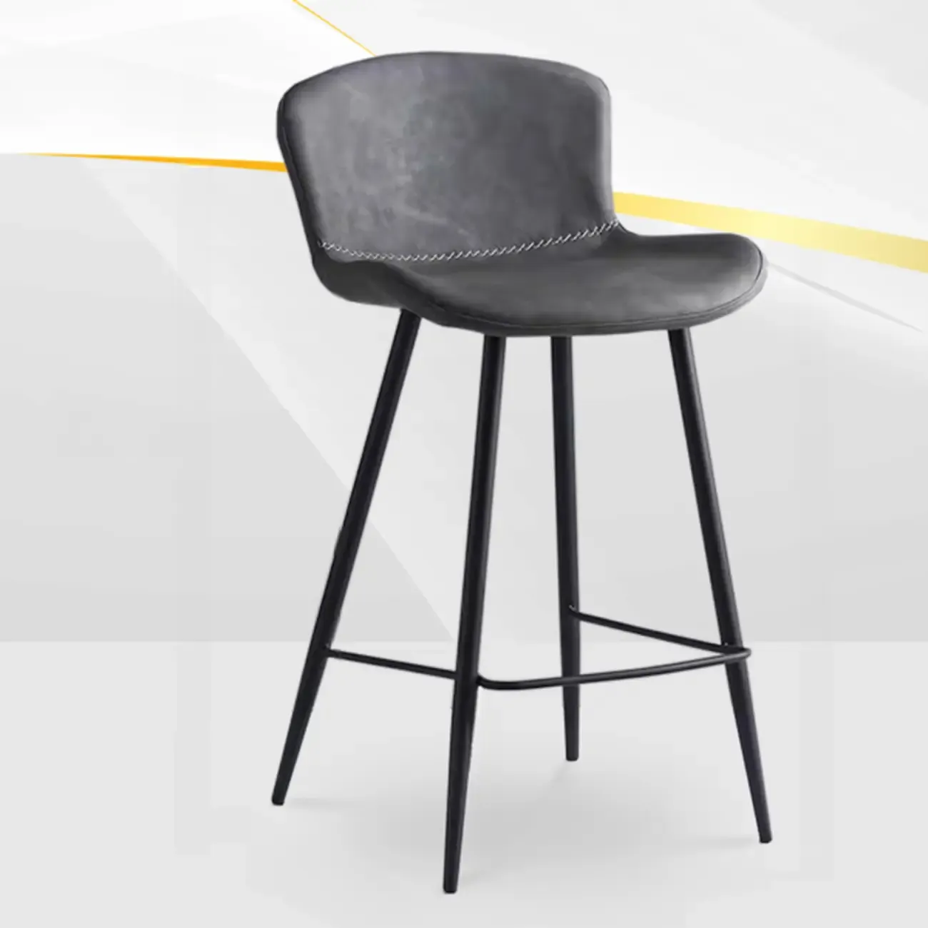 Low-Key Black Metal Low Back Footrest Bar Stools Image - 9