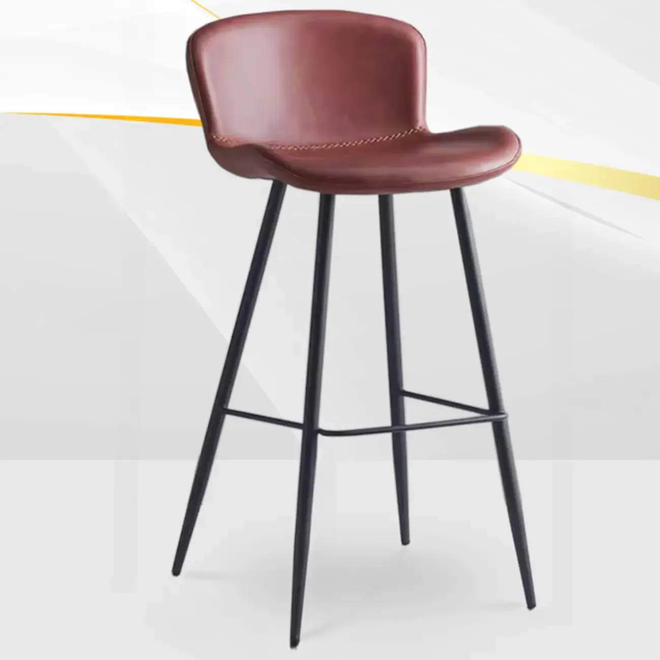 Low-Key Black Metal Low Back Footrest Bar Stools Image - 14