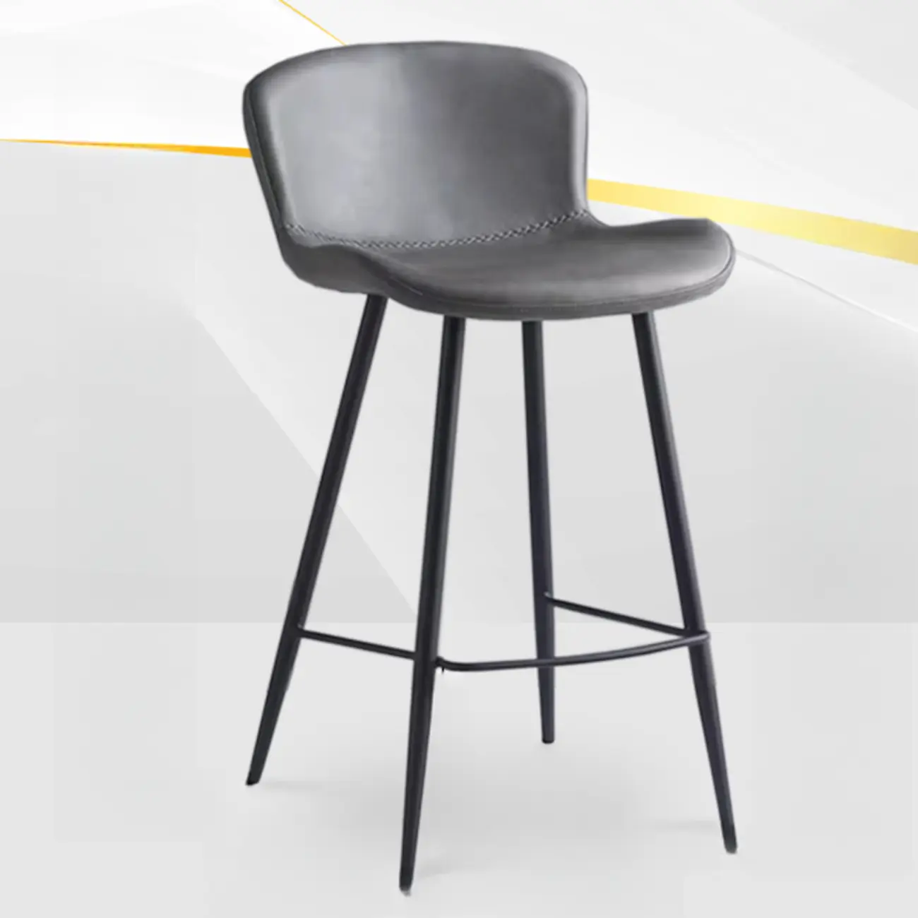 Low-Key Black Metal Low Back Footrest Bar Stools Image - 15 | homeyfad