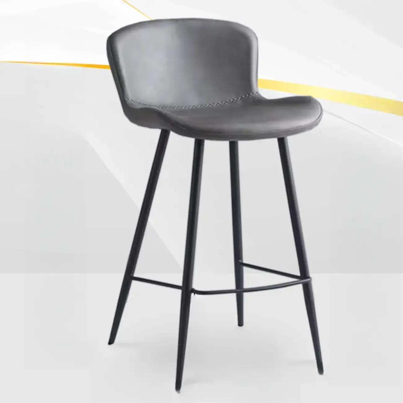 Low-Key Black Metal Low Back Footrest Bar Stools Image - 15
