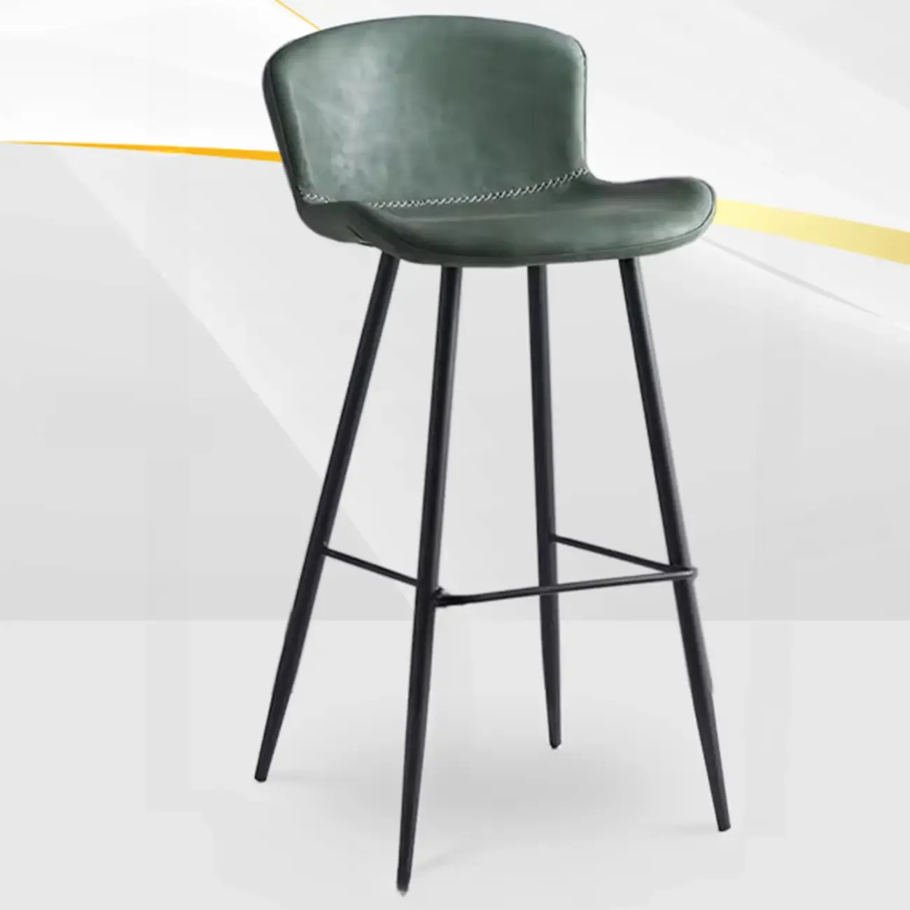 Low-Key Black Metal Low Back Footrest Bar Stools Image - 19