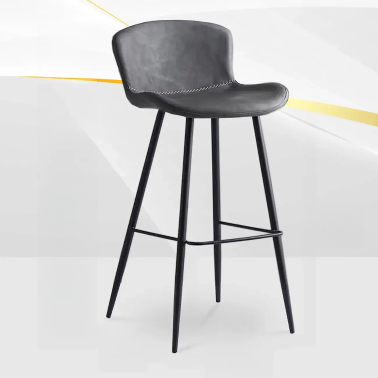 Low-Key Black Metal Low Back Footrest Bar Stools Image - 20