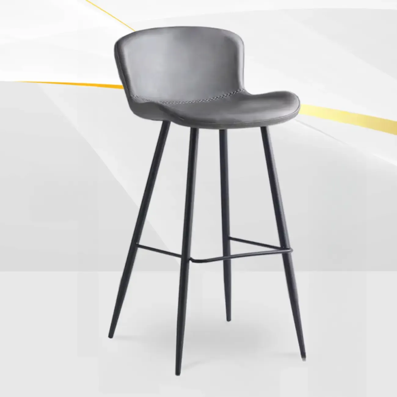 Low-Key Black Metal Low Back Footrest Bar Stools Image - 23