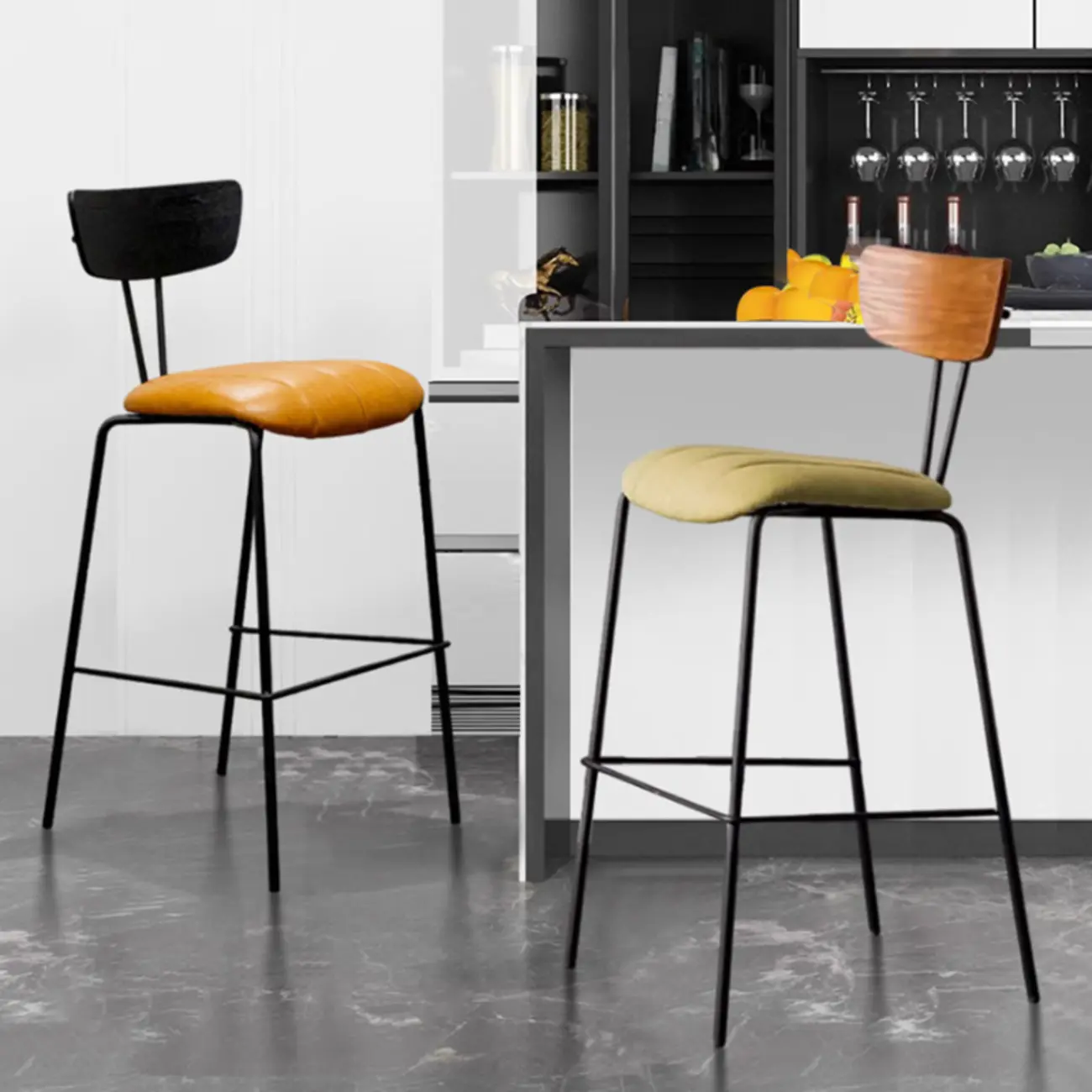 Modern Black Upholstered Low Back Bar Stools HomeyFad