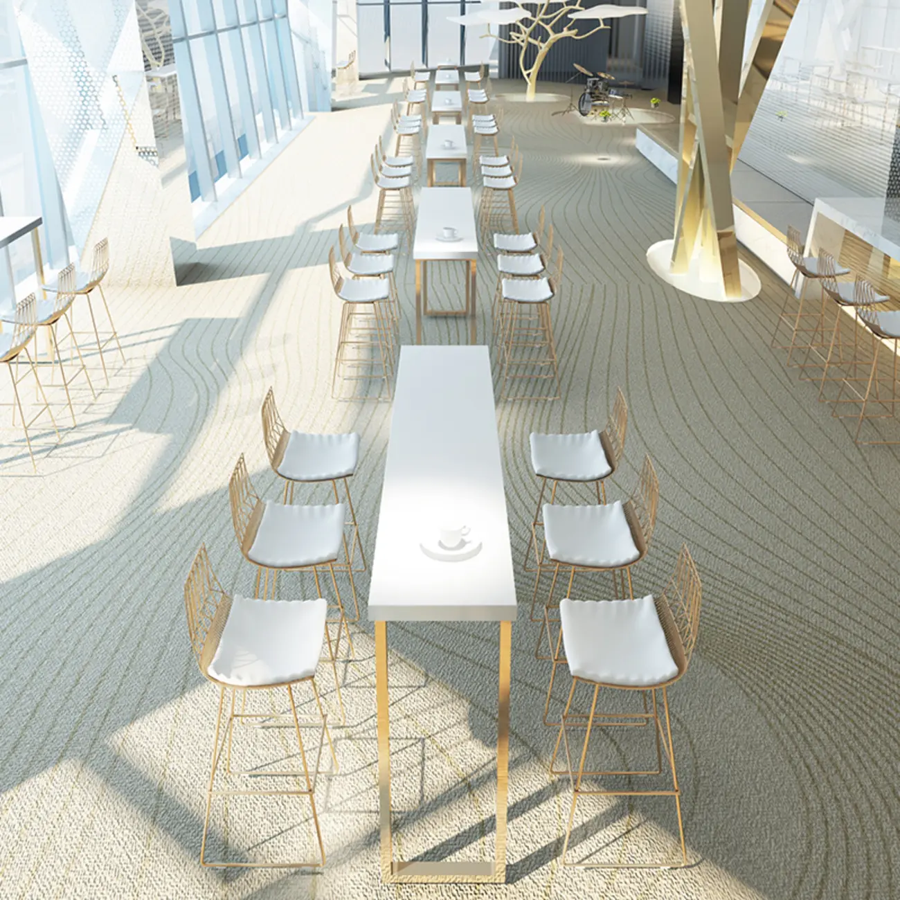 Modern White High Bar Table with Fixed Top for Dining and Bars Image - 2 | homeyfad