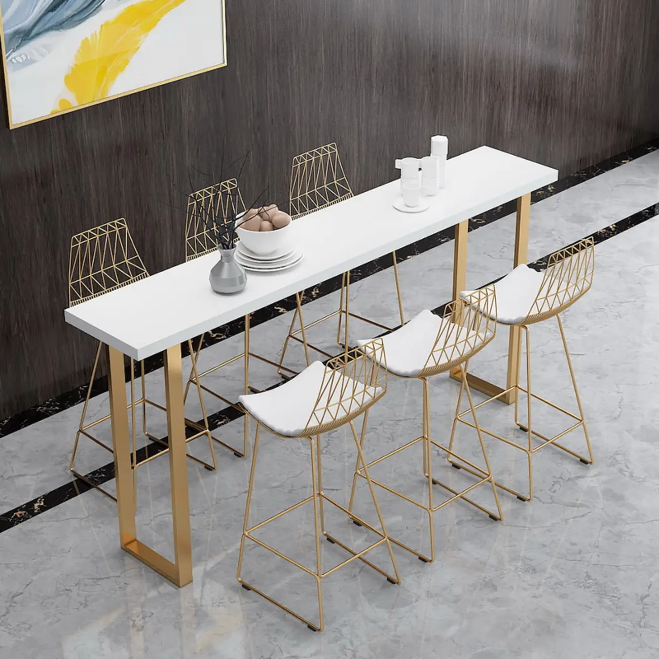 Modern White High Bar Table with Fixed Top for Dining and Bars Image - 3 | homeyfad