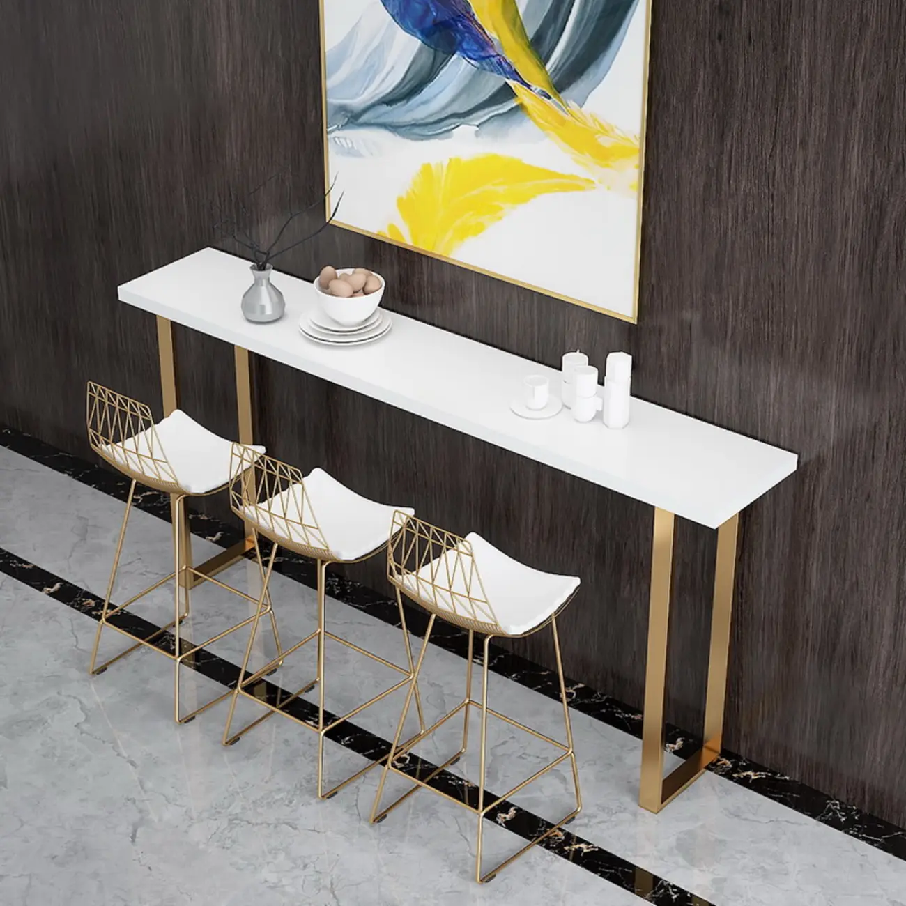 Modern White High Bar Table with Fixed Top for Dining and Bars Image - 4 | homeyfad