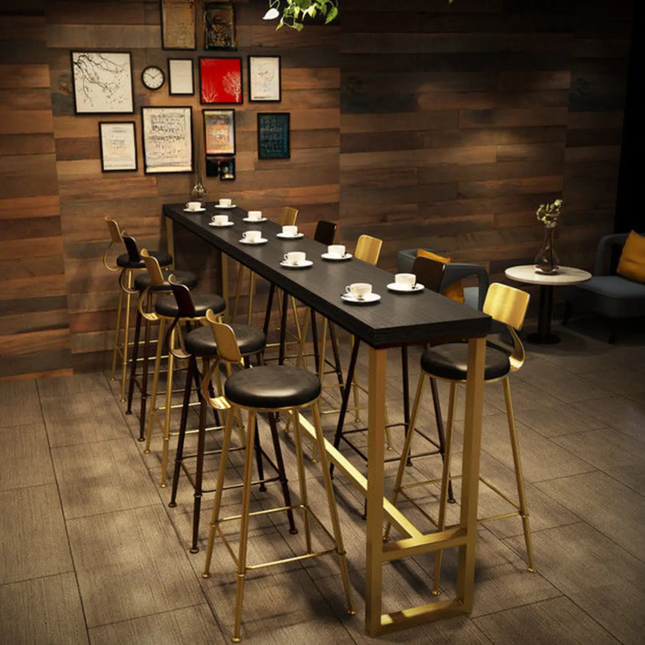 Luxurious Midnight Black Wood Gold Metal Leg Rest Bar Tables Image - 1 | homeyfad