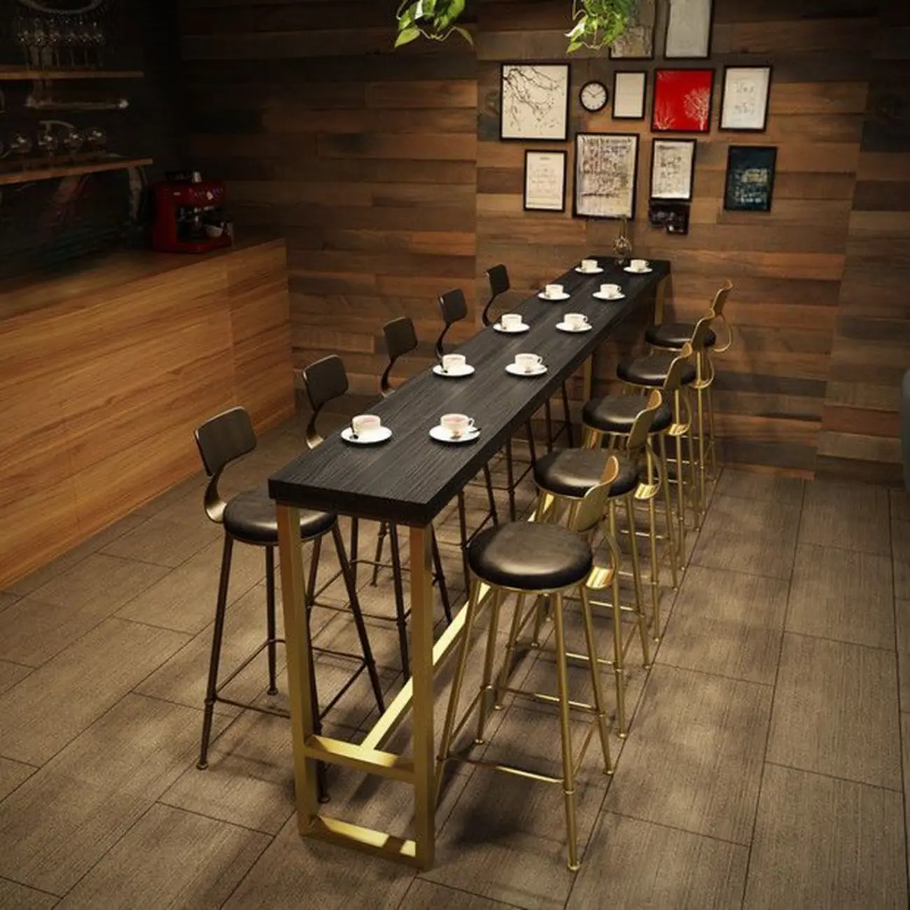 Luxurious Midnight Black Wood Gold Metal Leg Rest Bar Tables Image - 2 | homeyfad