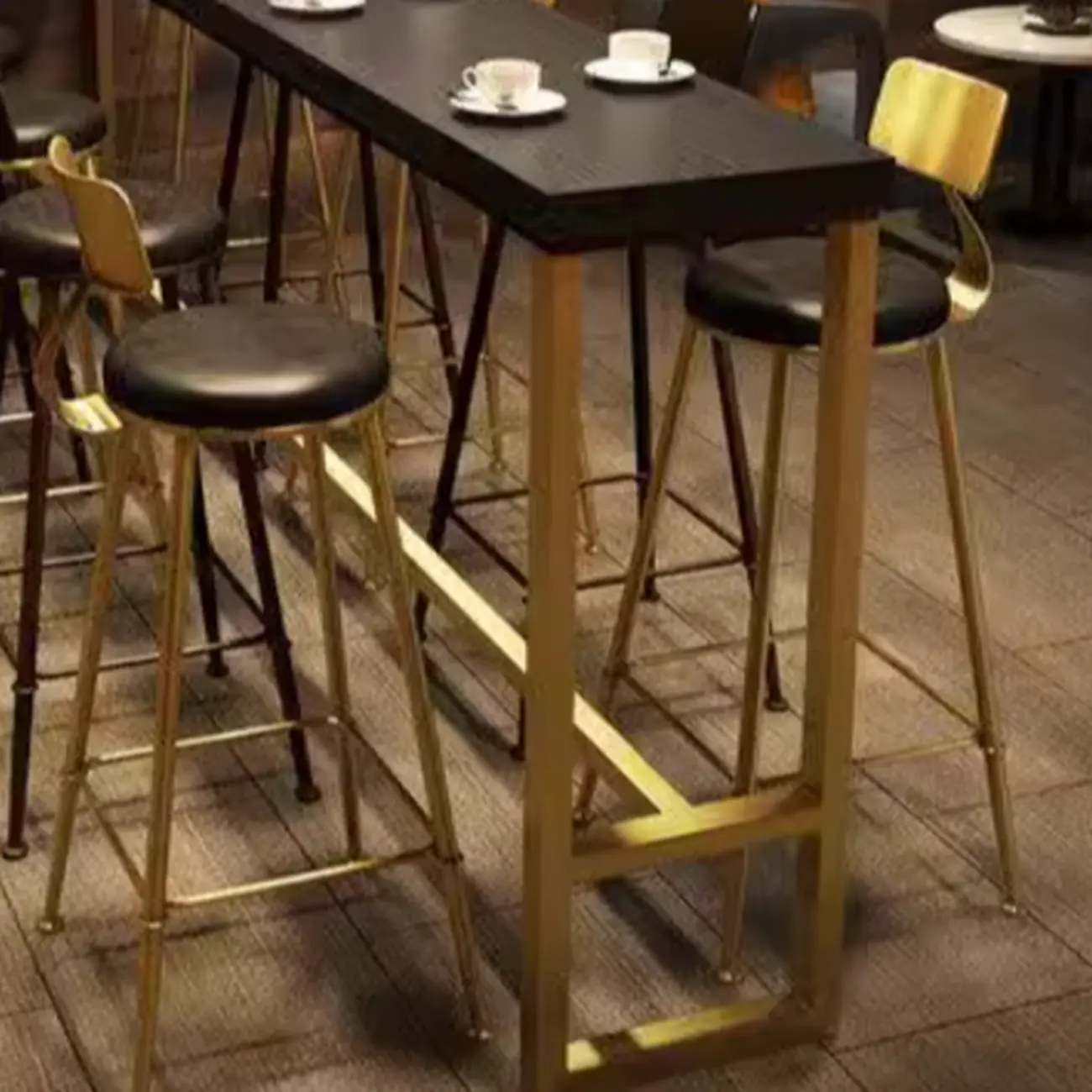 Luxurious Midnight Black Wood Gold Metal Leg Rest Bar Tables Image - 4 | homeyfad