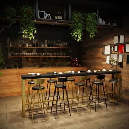 Luxurious Midnight Black Wood Gold Metal Leg Rest Bar Tables Image - 7