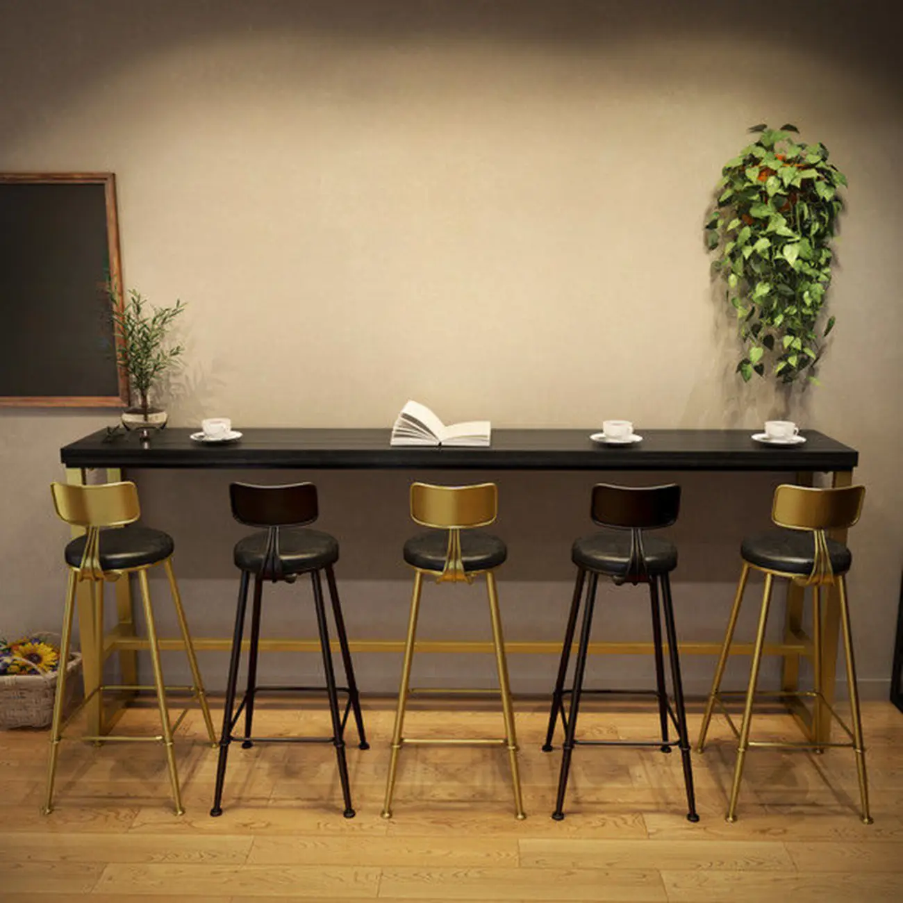 Luxurious Midnight Black Wood Gold Metal Leg Rest Bar Tables Image - 8 | homeyfad