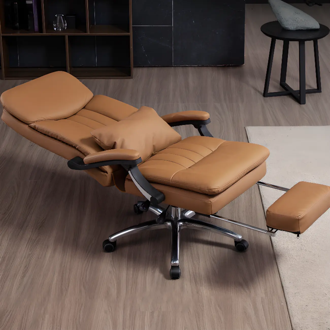 Stylish Brown Leather Reclining Executive Office Chair Image - 2 | homeyfad