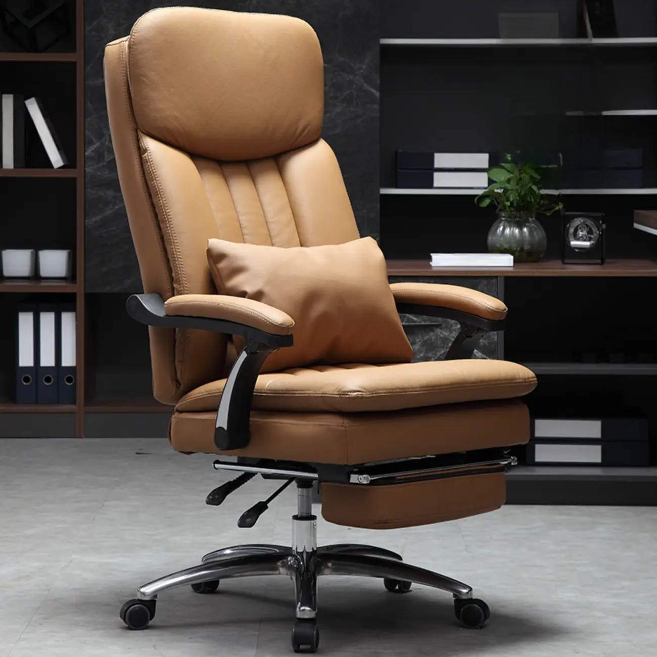 Stylish Brown Leather Reclining Executive Office Chair Image - 1 | homeyfad