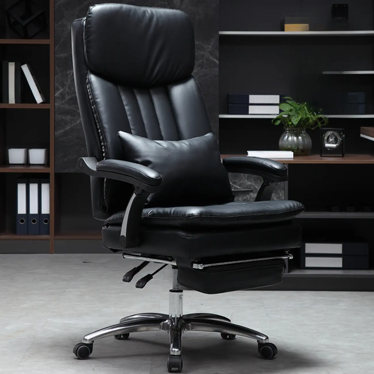 Stylish Brown Leather Reclining Executive Office Chair Image - 4 | homeyfad