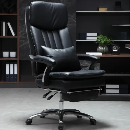 Stylish Brown Leather Reclining Executive Office Chair Image - 4