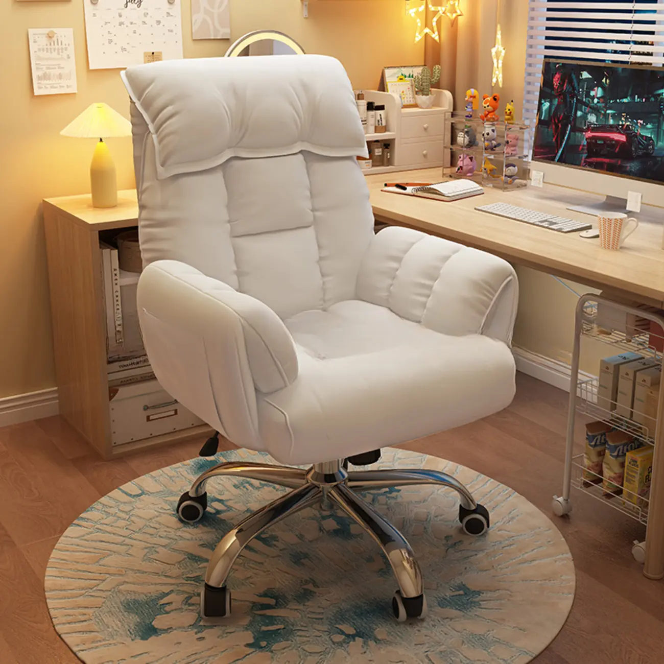 Modern White Leather Upholstered Adjustable Swivel Office Chair Image - 1 | homeyfad
