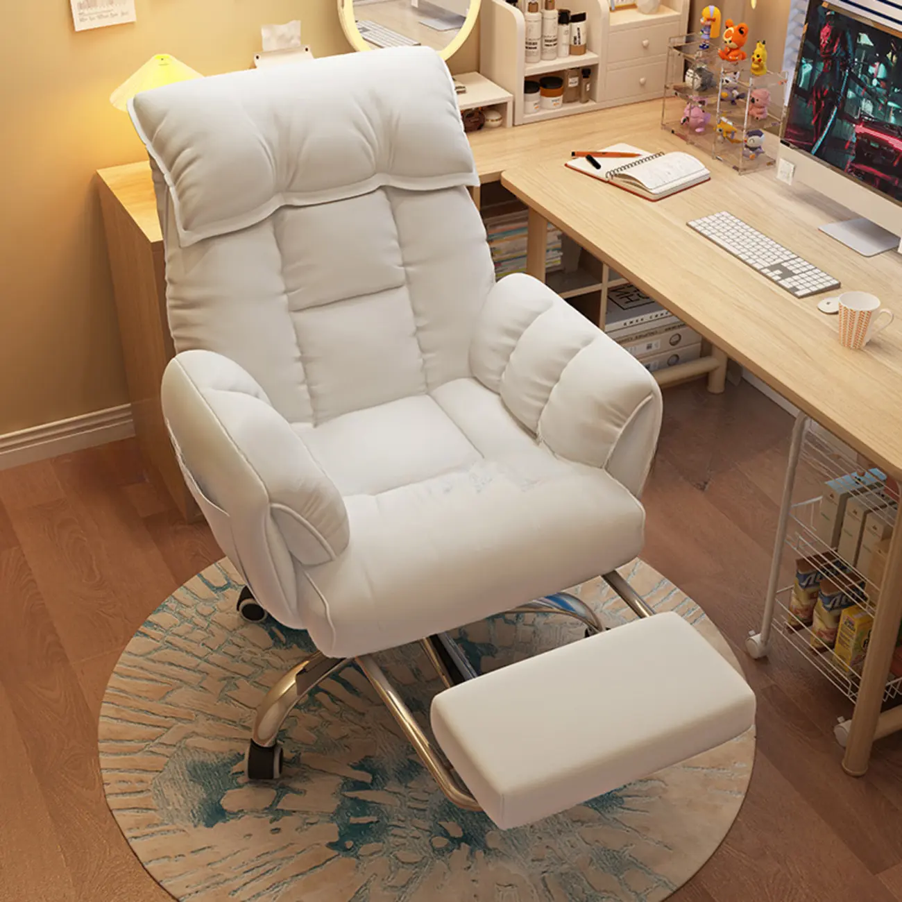 Modern White Leather Upholstered Adjustable Swivel Office Chair Image - 2 | homeyfad
