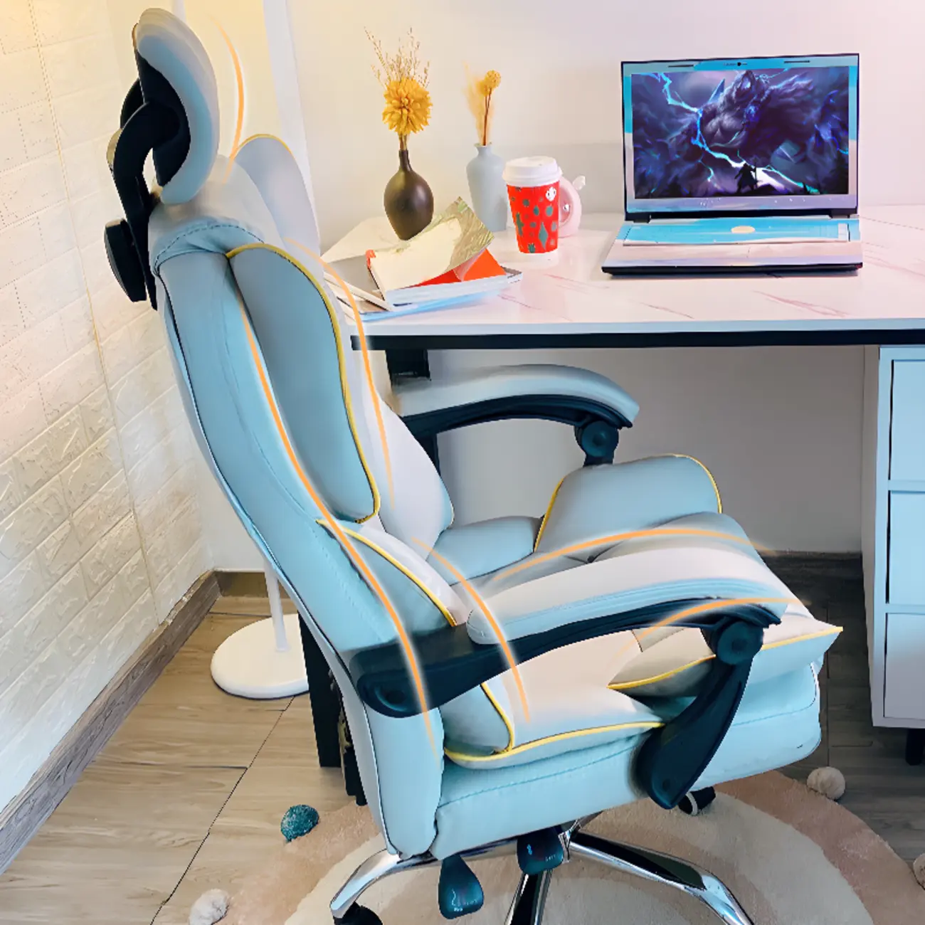 Modern White Leather Reclining Office Chair Image - 6 | homeyfad