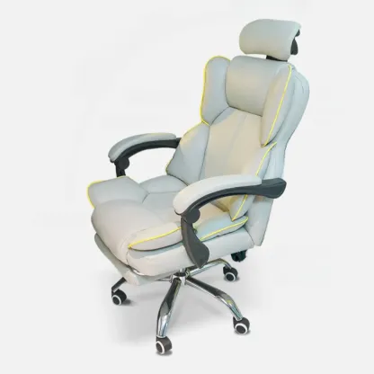 Modern White Leather Reclining Office Chair Image - 8