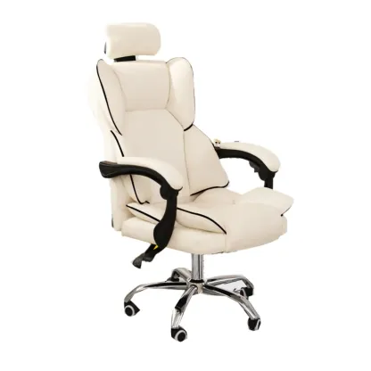 Modern White Leather Reclining Office Chair Image - 10