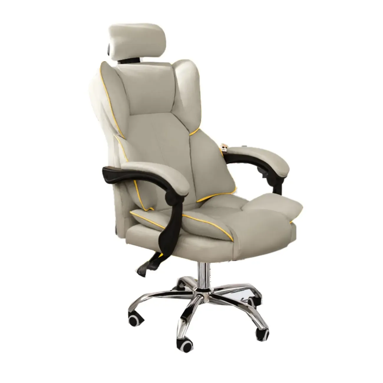 Modern White Leather Reclining Office Chair Image - 12