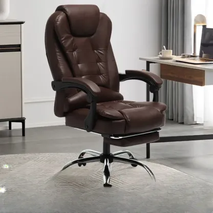 Executive Ergonomic Black Leather Reclining Office Chair Image - 5