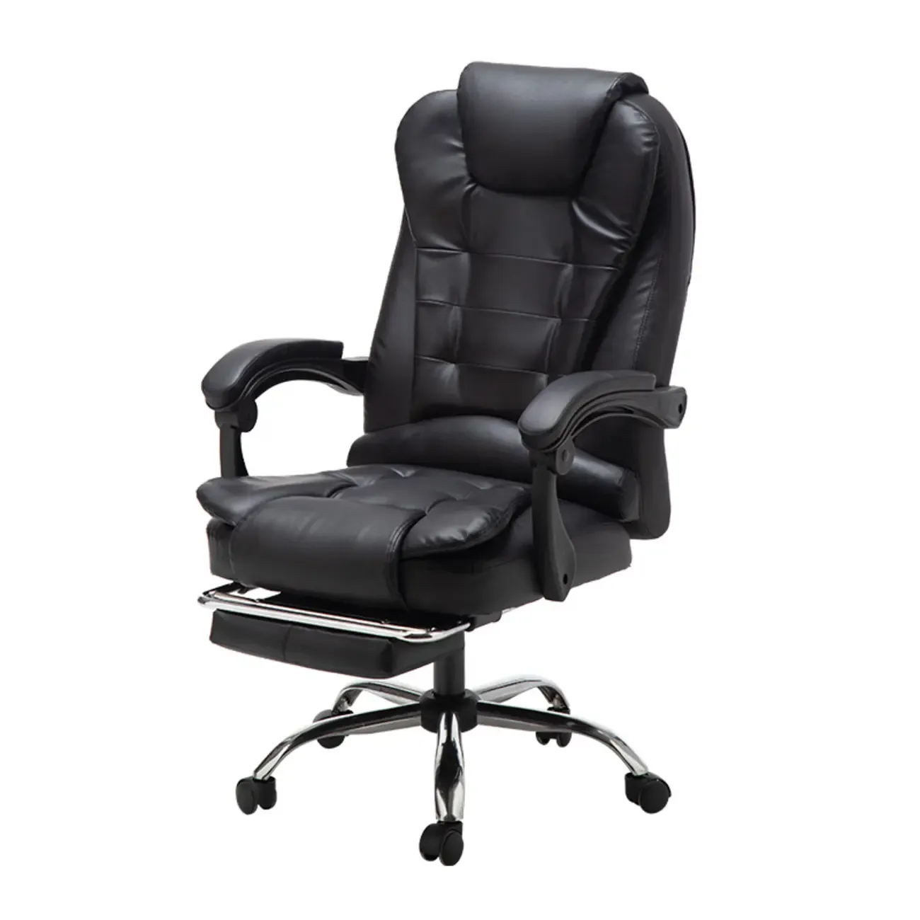 Executive Ergonomic Black Leather Reclining Office Chair Image - 6