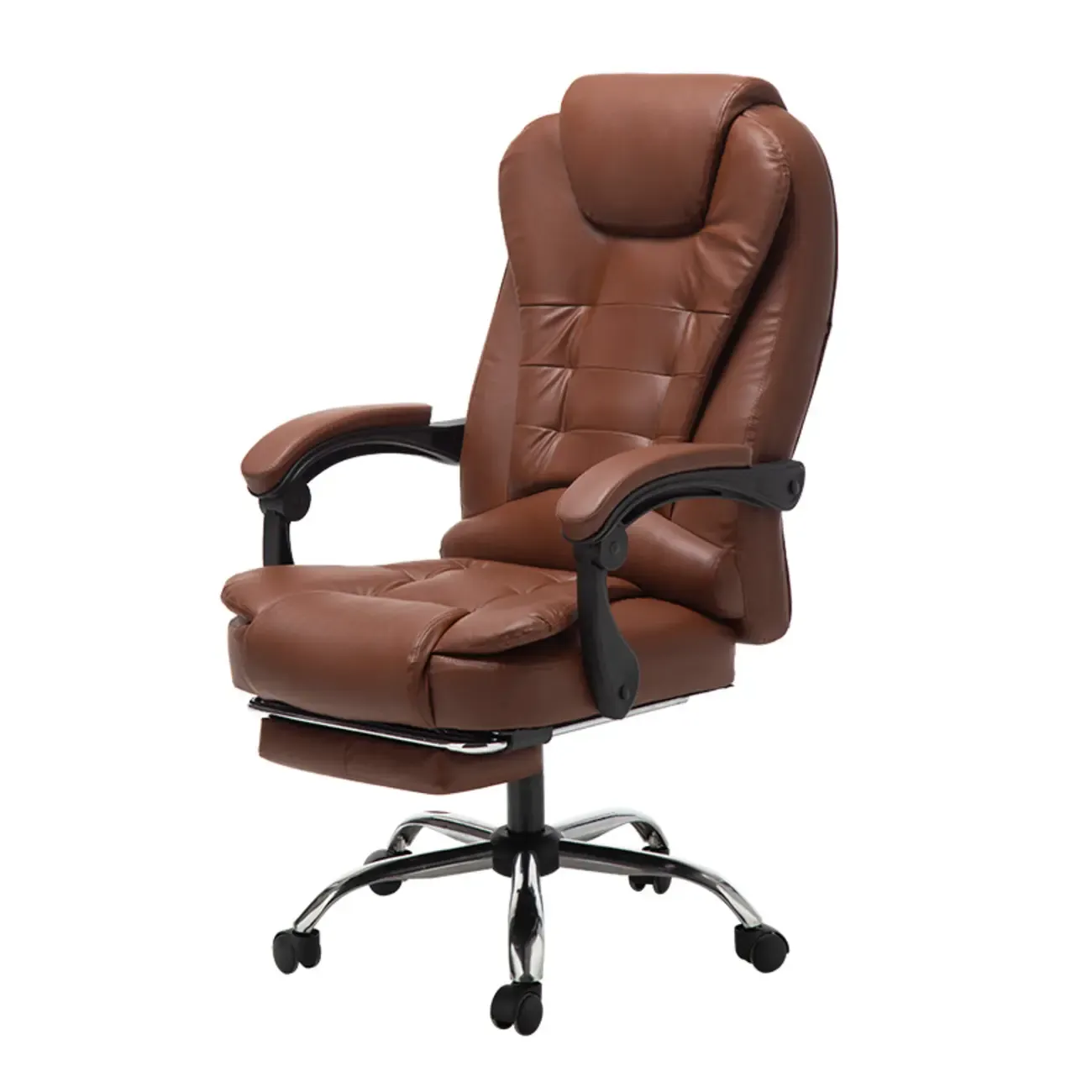 Executive Ergonomic Black Leather Reclining Office Chair Image - 7