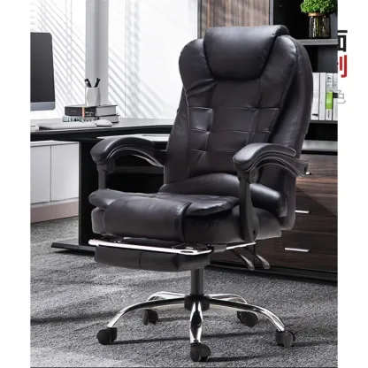 Executive Ergonomic Black Leather Reclining Office Chair Image - 4