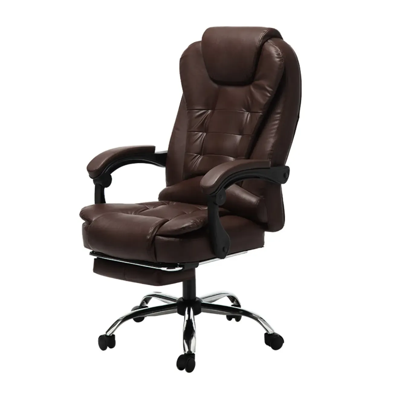 Executive Ergonomic Black Leather Reclining Office Chair Image - 8