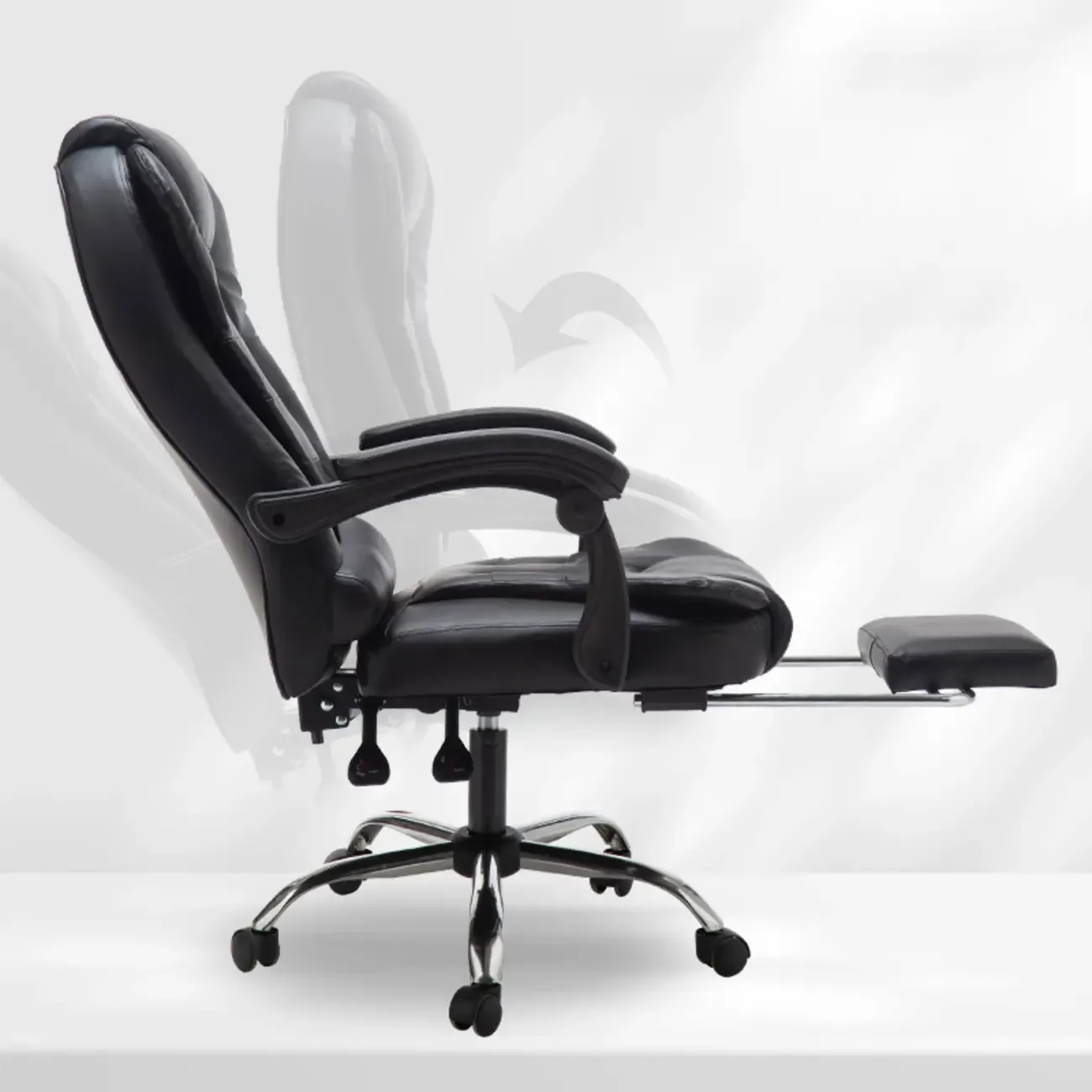 Executive Ergonomic Black Leather Reclining Office Chair Image - 2