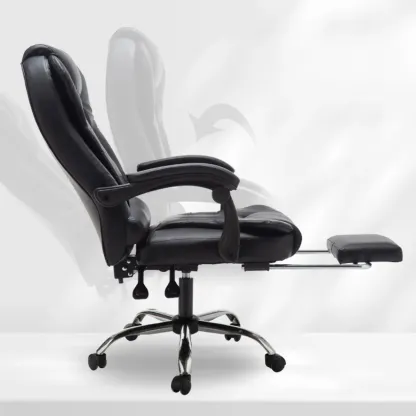 Executive Ergonomic Black Leather Reclining Office Chair Image - 2