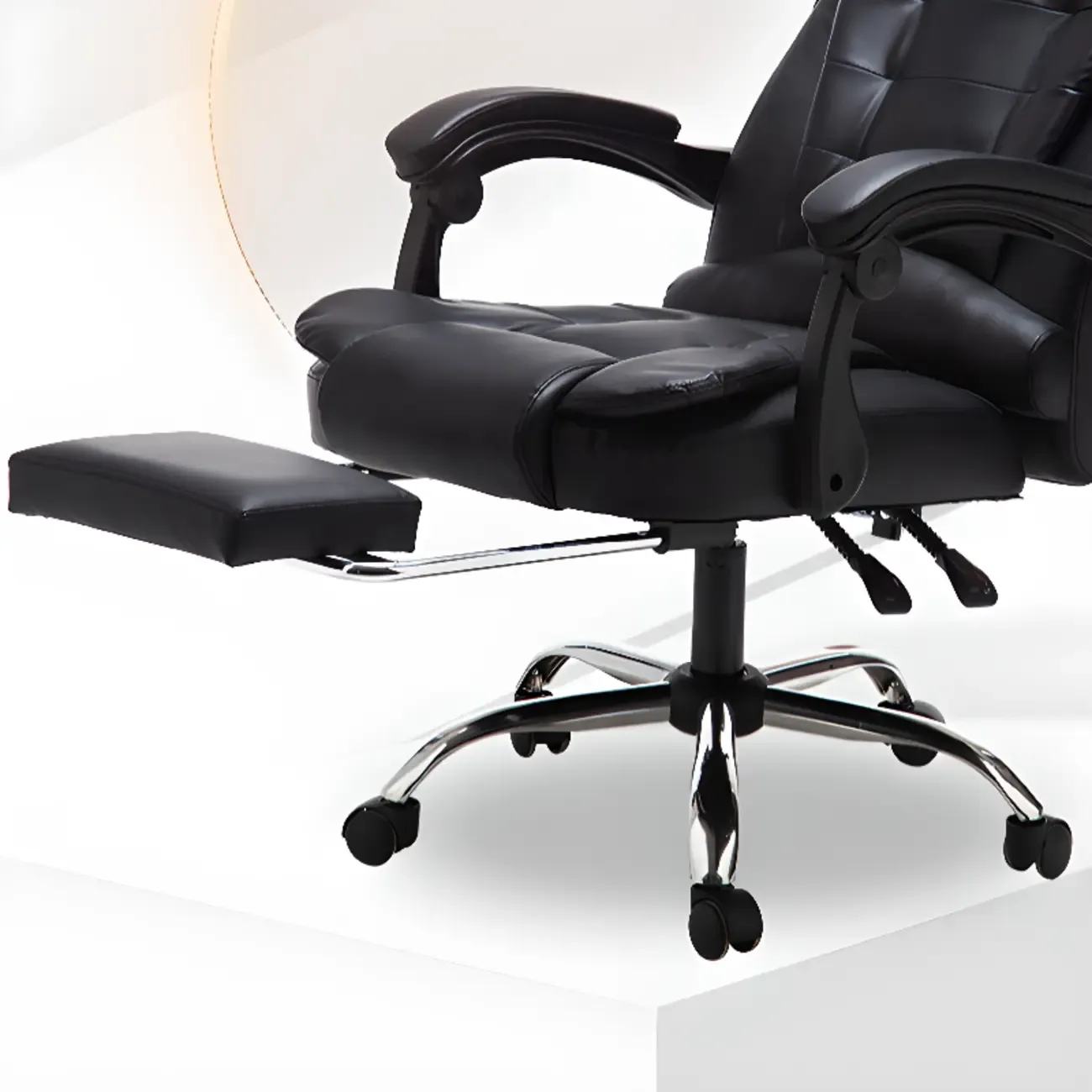 Executive Ergonomic Black Leather Reclining Office Chair Image - 12