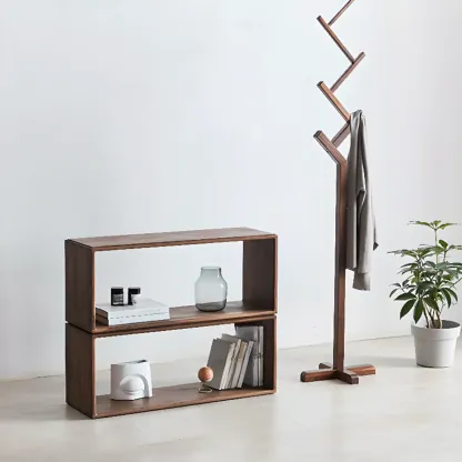 Horizontal Short Brown Wood Open Back Bookcase Image - 2