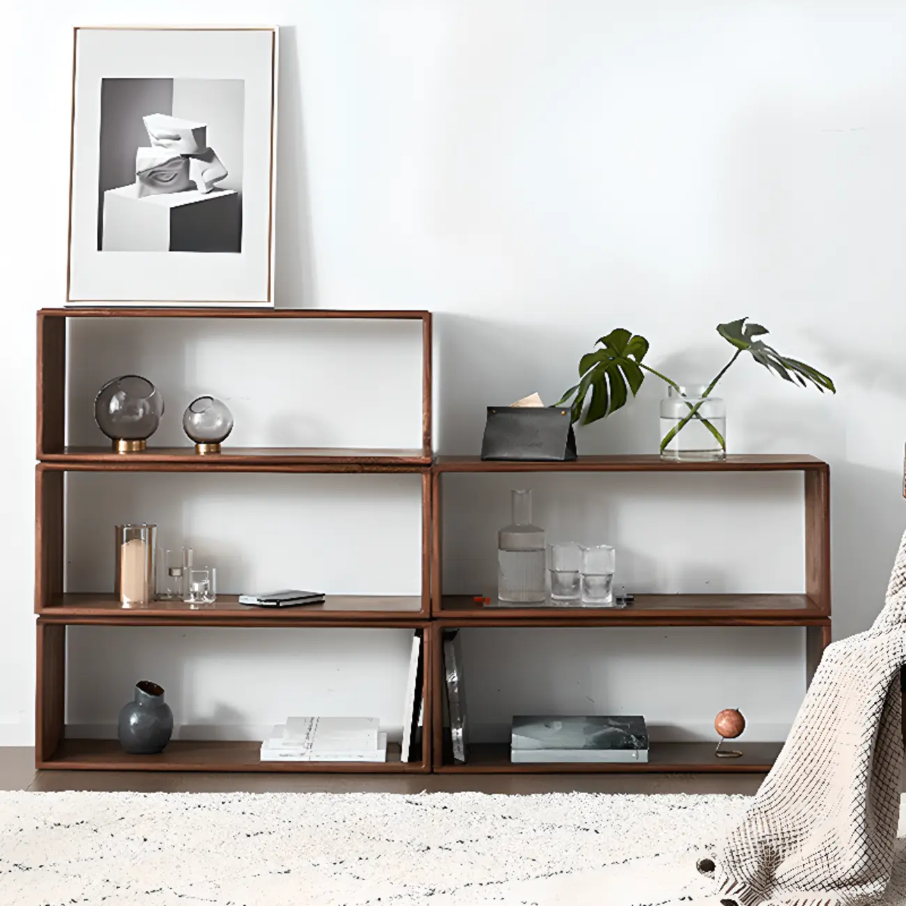 Horizontal Short Brown Wood Open Back Bookcase Image - 1 | homeyfad