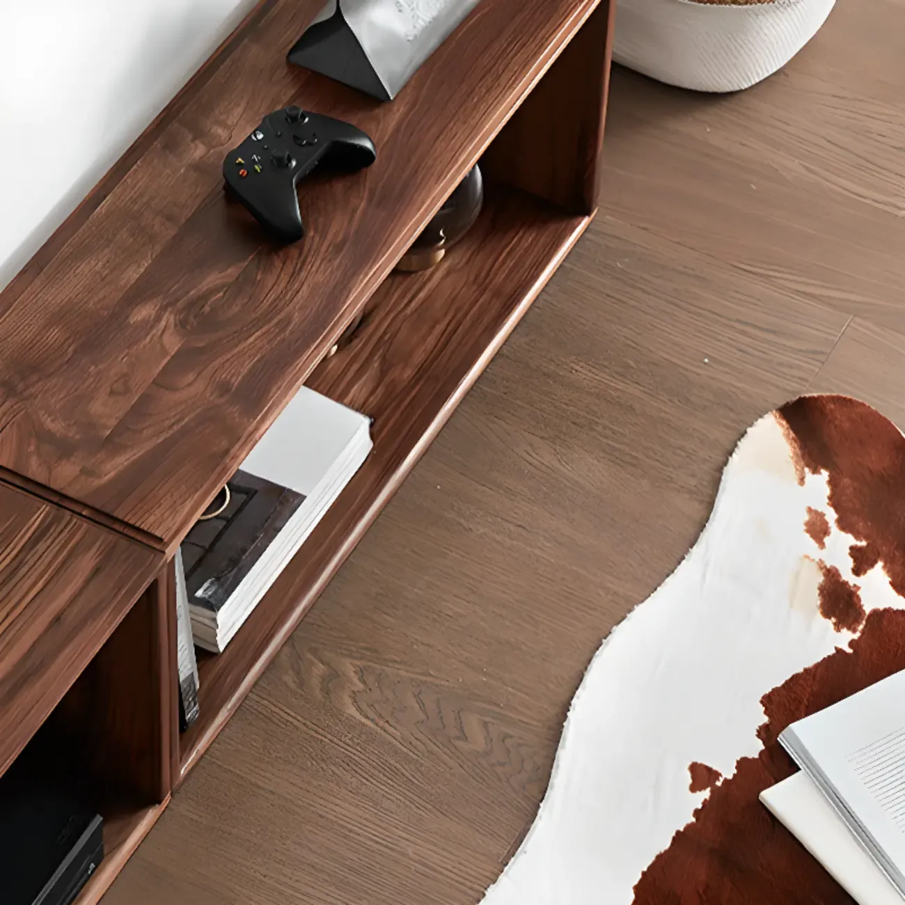 Horizontal Short Brown Wood Open Back Bookcase Image - 4