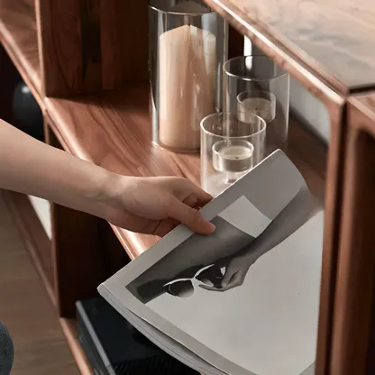 Horizontal Short Brown Wood Open Back Bookcase Image - 9