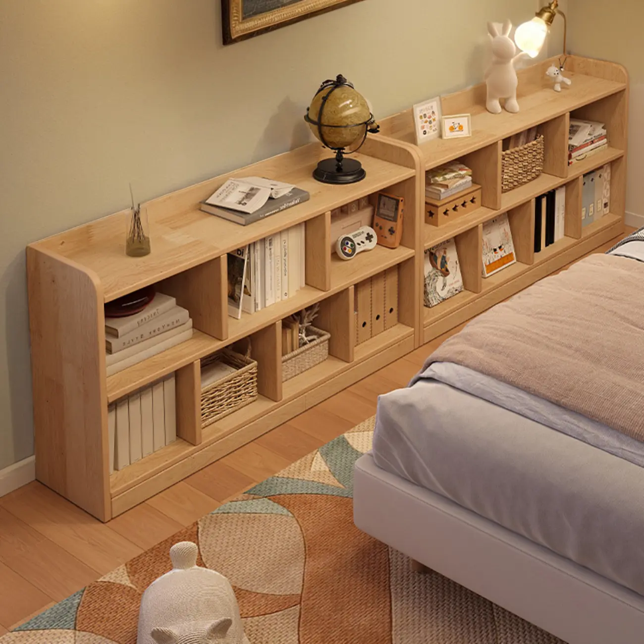 Rectangular Natural Finish Solid Wood Storage Bookcase Image - 2 | homeyfad