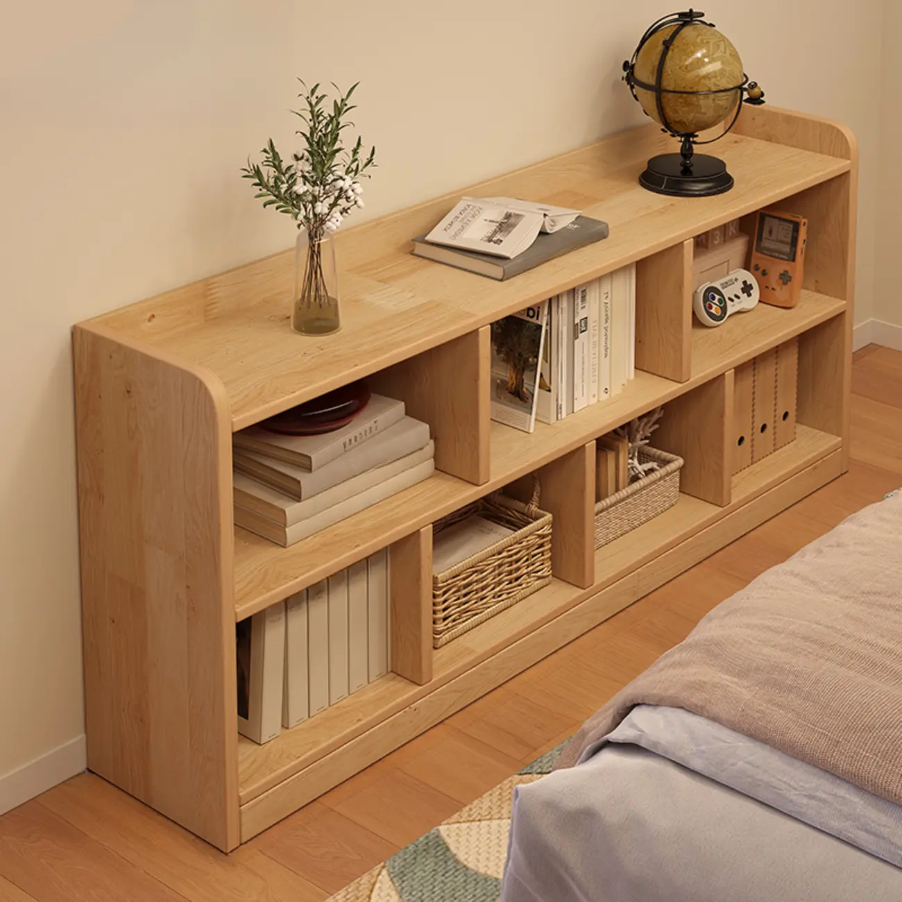 Rectangular Natural Finish Solid Wood Storage Bookcase Image - 1 | homeyfad