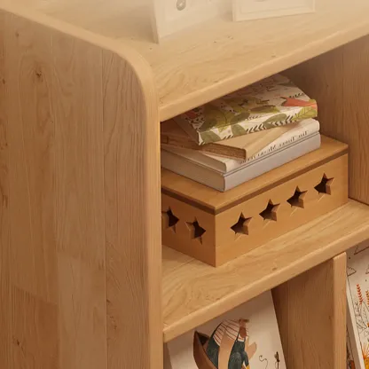 Rectangular Natural Brown Wood Low Bookcase Horizontal Storage Image - 8