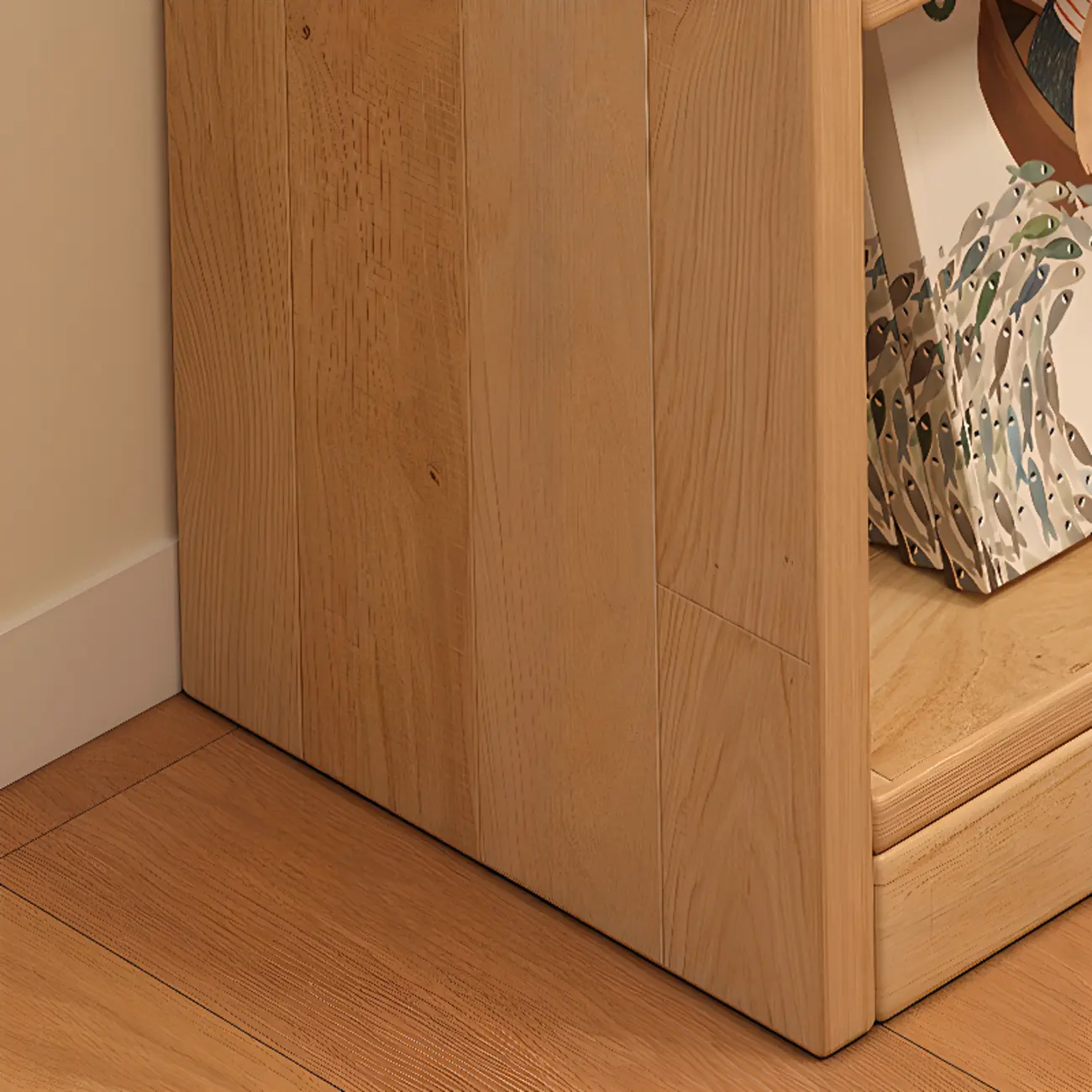 Rectangular Natural Brown Wood Low Bookcase Horizontal Storage Image - 14 | homeyfad