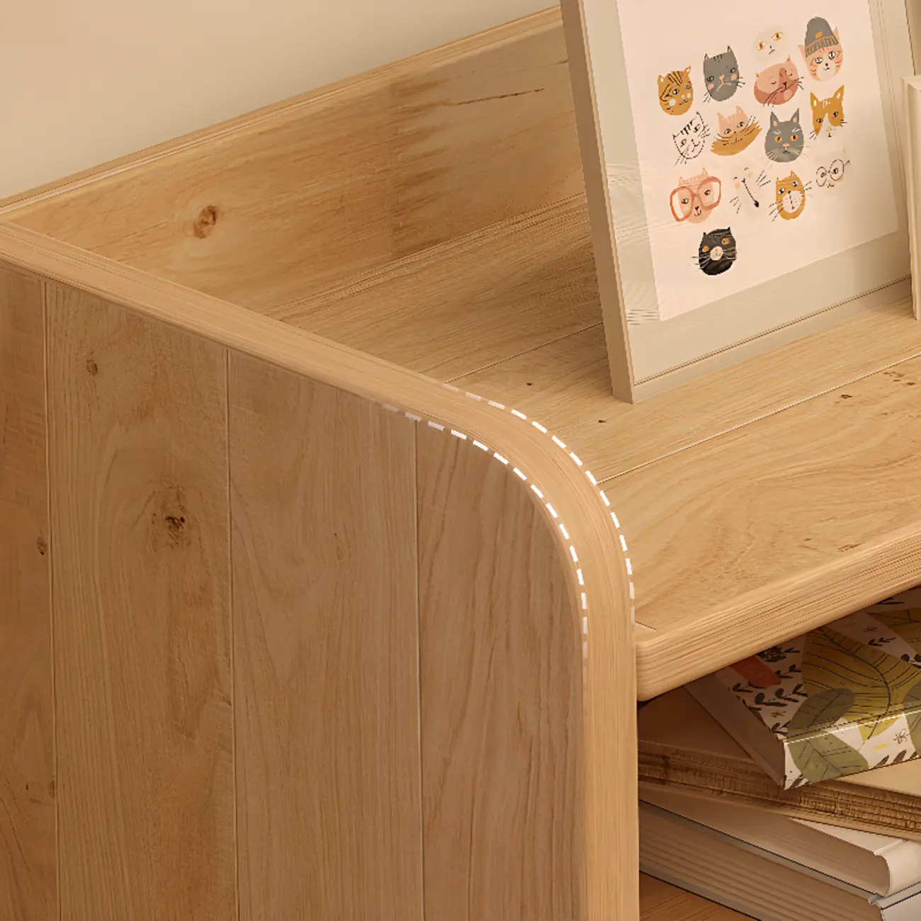 Rectangular Natural Brown Wood Low Bookcase Horizontal Storage Image - 16 | homeyfad